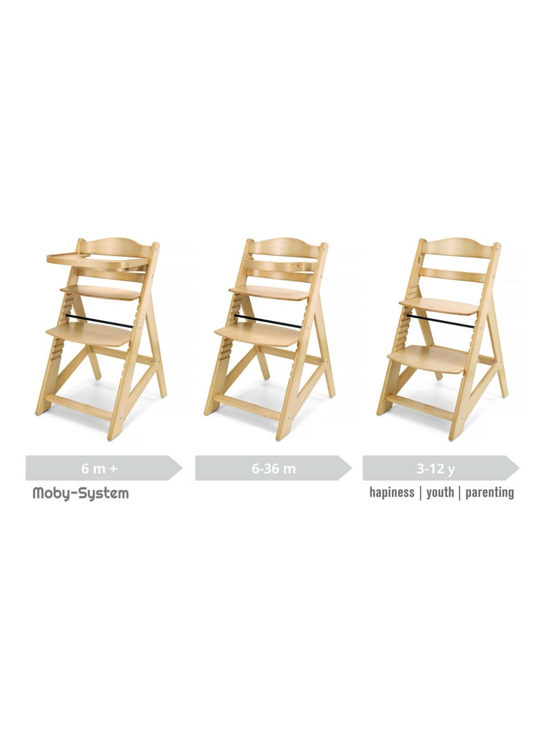 Trona evolutiva de madera Woody para bebé +6 meses con bandeja y arnés 3 puntos Beige claro - Kiabi