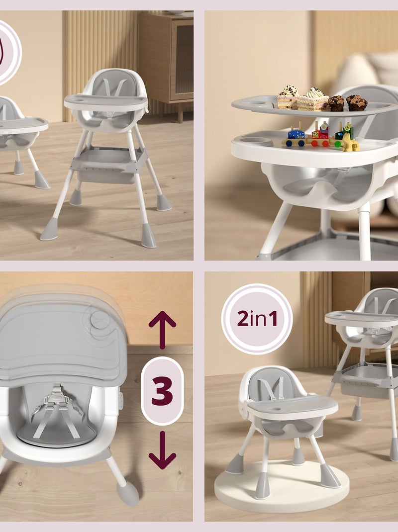 Trona evolutiva Magnolia 2 en 1 con bandeja doble y cesta de almacenaje Gris - Kiabi