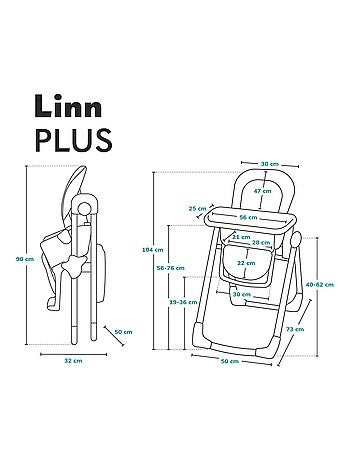 Trona LIONELO Linn - Altura ajustable - Ruedas - Cesta - Plegado compacto
