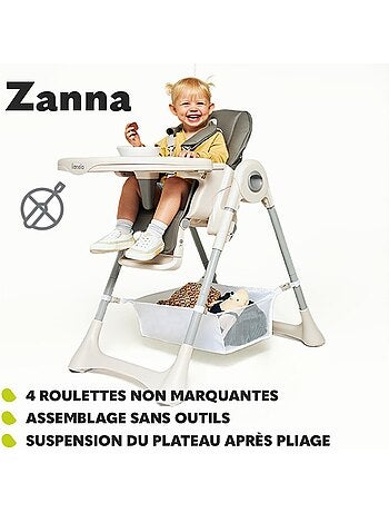 Trona LIONELO Zanna - Plegable - Con ruedas - Bandeja y reposapiés regulables