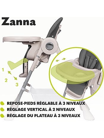 Trona LIONELO Zanna - Plegable - Con ruedas - Bandeja y reposapiés regulables