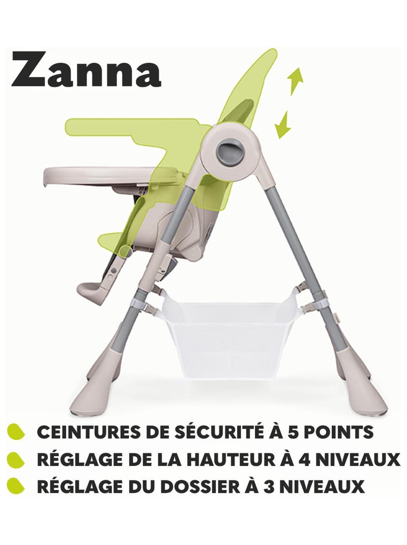 Trona LIONELO Zanna - Plegable - Con ruedas - Bandeja y reposapiés regulables Beige - Kiabi