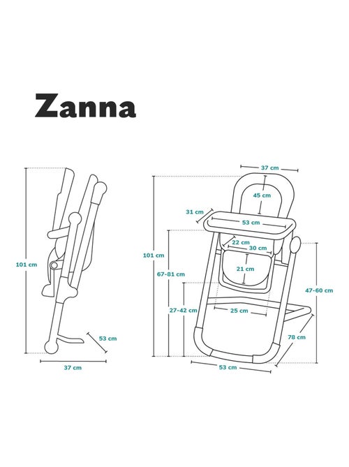 Trona LIONELO Zanna - Plegable - Con ruedas - Bandeja y reposapiés regulables - Kiabi