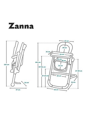 Trona LIONELO Zanna - Plegable - Con ruedas - Bandeja y reposapiés regulables