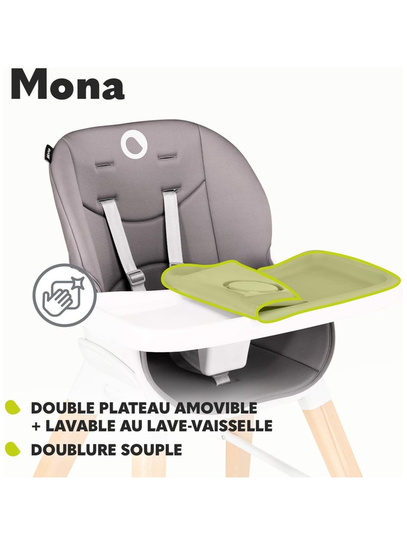 Trona para bebé LIONELO Mona - Hasta 75 kg - Crece con tu hijo - Construcción de madera Gris - Kiabi