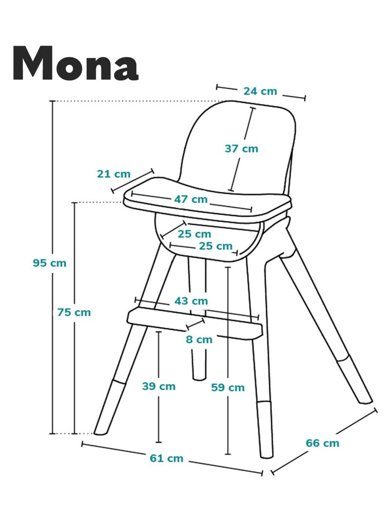 Trona para bebé LIONELO Mona - Hasta 75 kg - Crece con tu hijo - Construcción de madera Gris - Kiabi