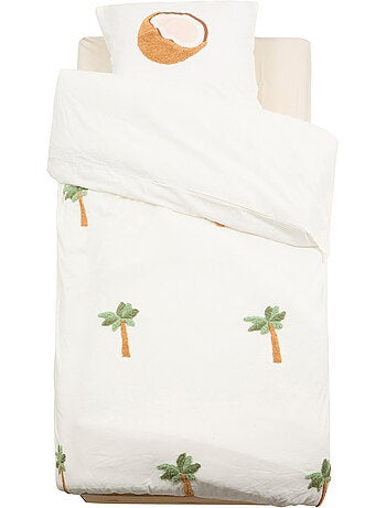 Tufy 140x200 cm juego de cama blanco con estampado de palmeras y coco