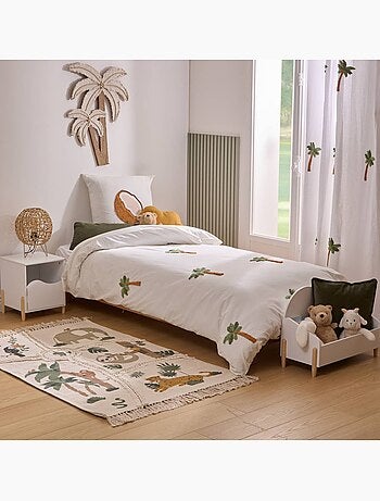 Tufy 140x200 cm juego de cama blanco con estampado de palmeras y coco