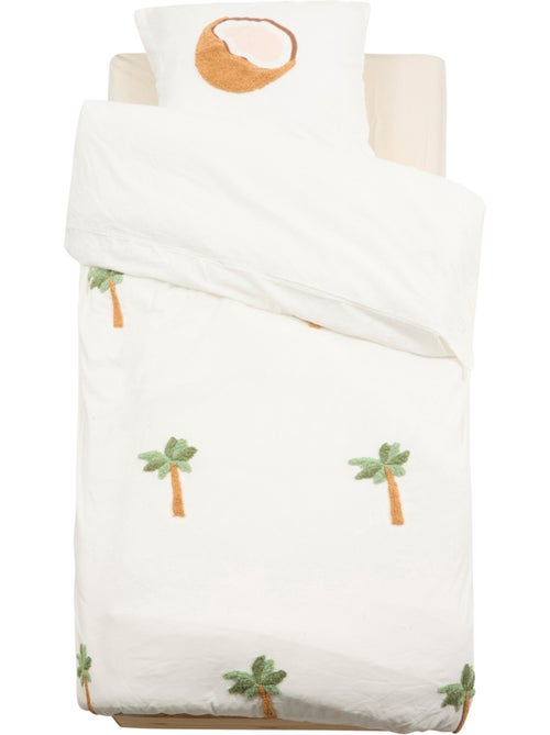 Tufy 140x200 cm juego de cama blanco con estampado de palmeras y coco - Kiabi Tufy 140x200 cm juego de cama blanco con estampado de palmeras y coco - Kiabi