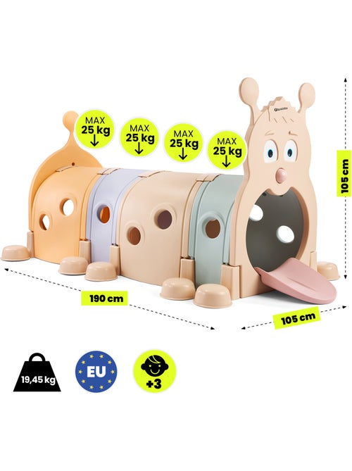 Túnel de juego modular en forma de oruga - para niños, circuito de motricidad interior y exterior - Kiabi