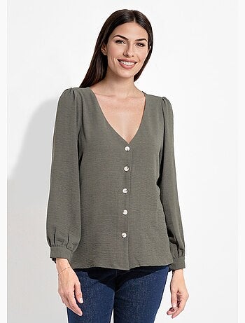 Túnica abotonada y en relieve con cuello en V - AFIBEL