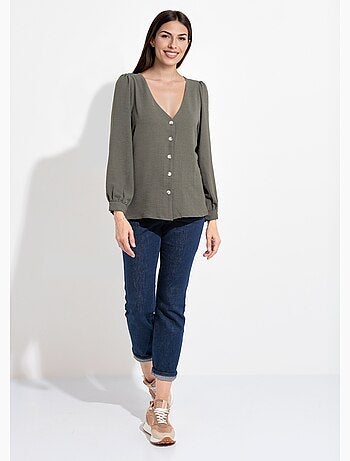 Túnica abotonada y en relieve con cuello en V - AFIBEL