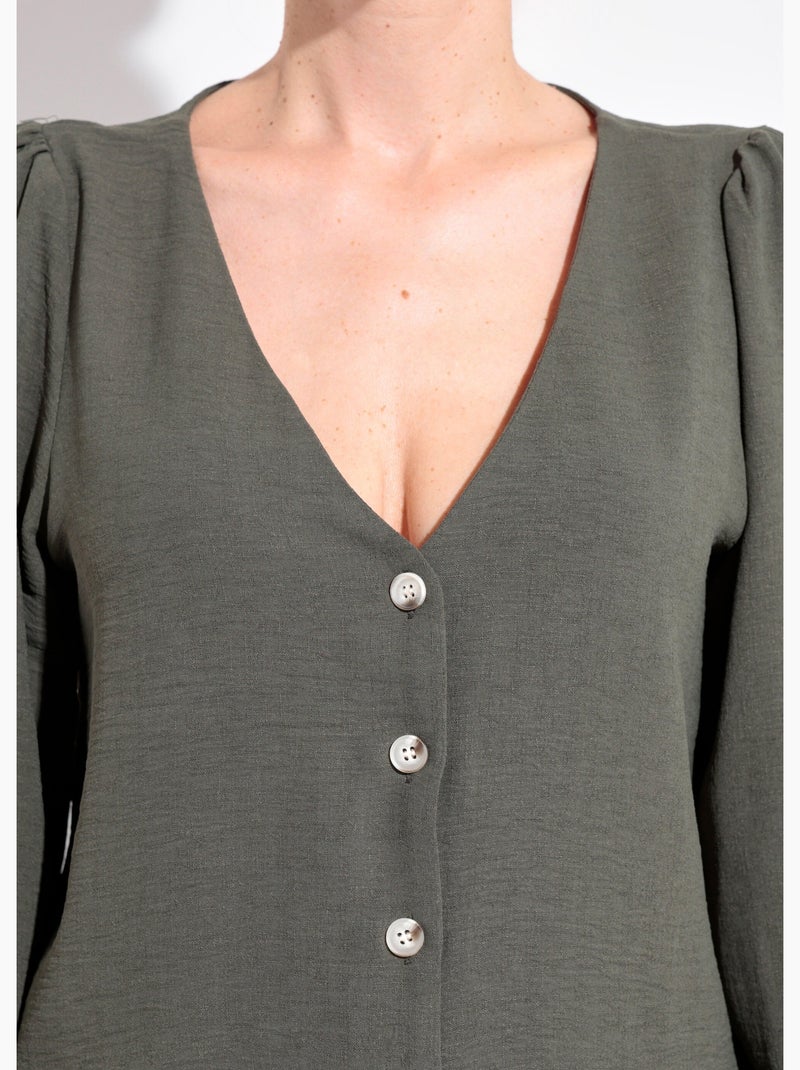 Túnica abotonada y en relieve con cuello en V - AFIBEL Caqui - Kiabi