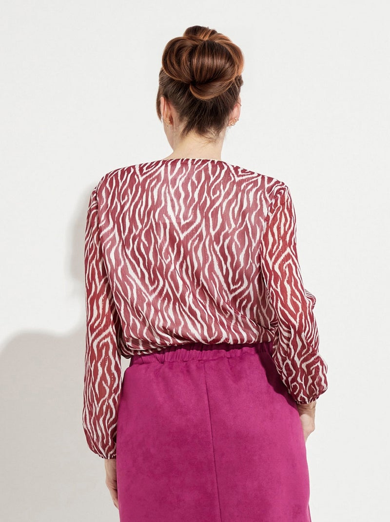 Túnica con cuello en V y forro de voile estampado Rojo burdeos - Kiabi