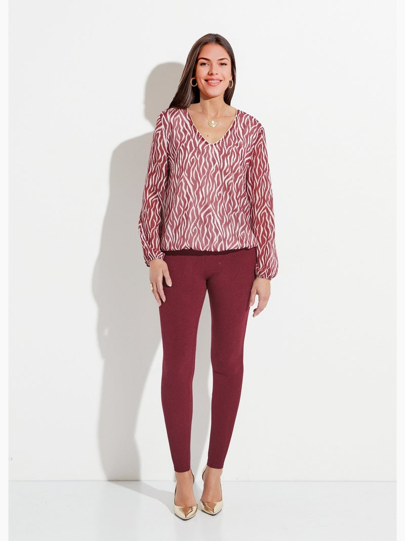 Túnica con cuello en V y forro de voile estampado Rojo burdeos - Kiabi