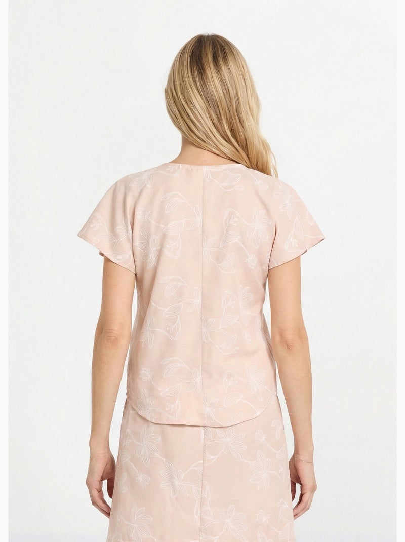 Túnica con estampado floral y cierre de lazo. - Afibel Beige - Kiabi