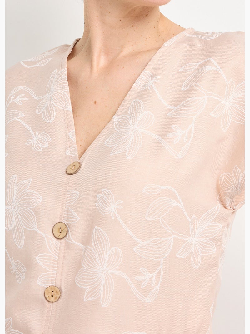 Túnica con estampado floral y cierre de lazo. - Afibel Beige - Kiabi