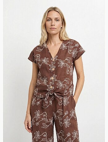 Túnica con estampado floral y cierre de lazo. - Afibel