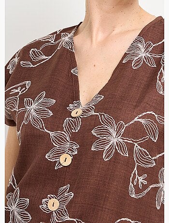 Túnica con estampado floral y cierre de lazo. - Afibel