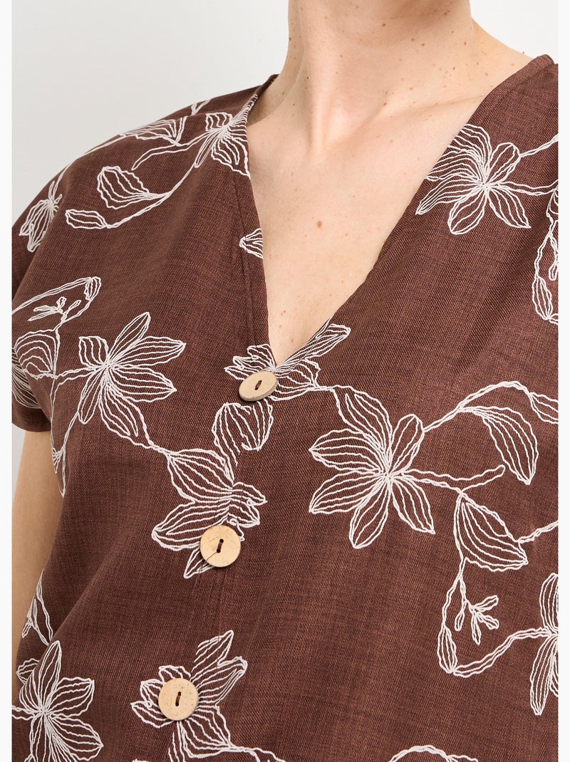Túnica con estampado floral y cierre de lazo. - Afibel Marrón chocolate - Kiabi