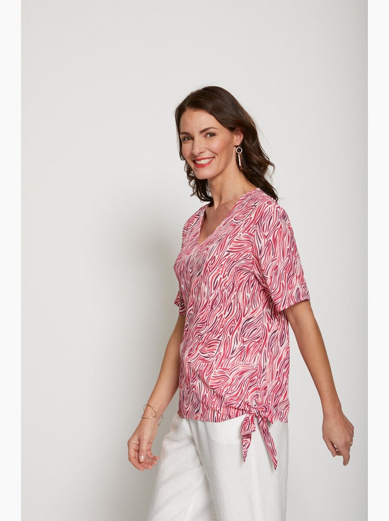 Túnica corta blusante, lisa o estampada Frambuesa - Kiabi