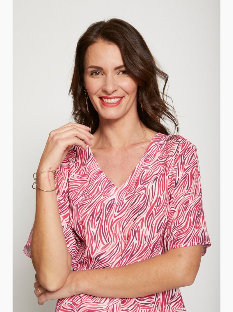 Túnica corta blusante, lisa o estampada Frambuesa - Kiabi