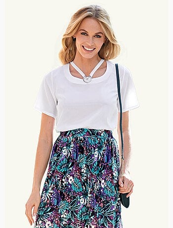 Túnica corta con mangas kimono y detalle joya - AFIBEL