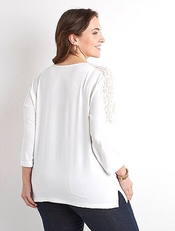 Túnica de encaje con botones y cuello en V manga 3/4 - Afibel