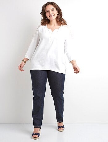 Túnica de encaje con botones y cuello en V manga 3/4 - Afibel