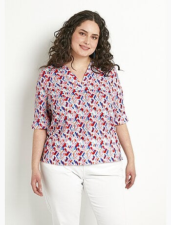 Túnica de escote recto en V y mangas cortas estampadas - Afibel