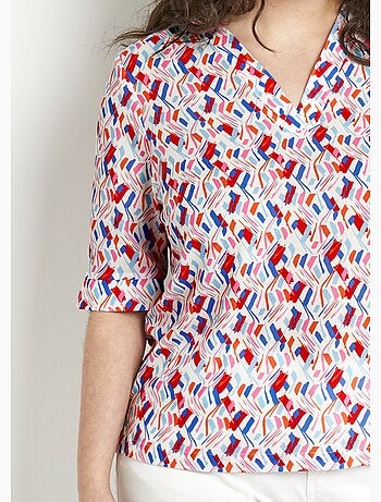 Túnica de escote recto en V y mangas cortas estampadas - Afibel