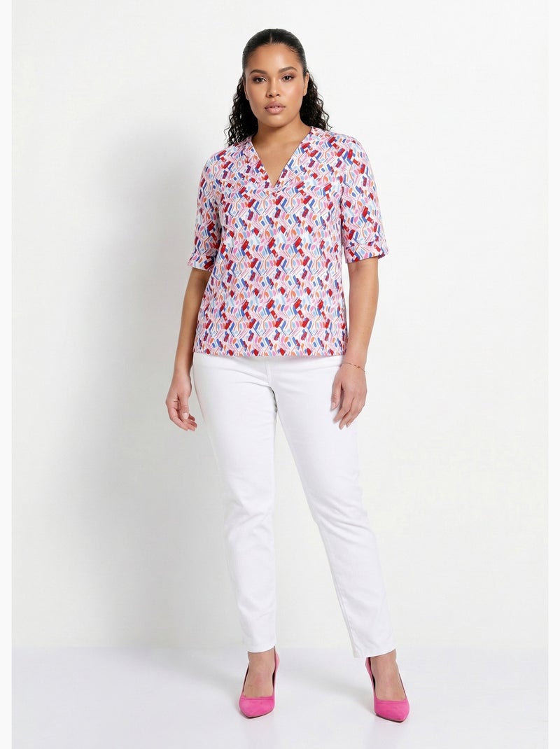 Túnica de escote recto en V y mangas cortas estampadas - Afibel Azul Rosa - Kiabi