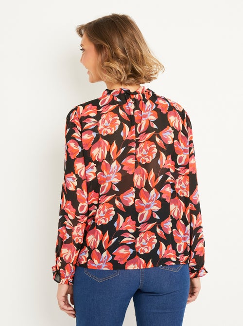 Túnica de gasa con estampado de flores y lazos en V en el cuello - AFIBEL - Kiabi