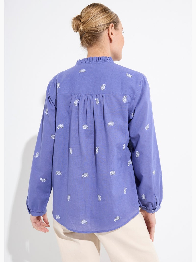 Túnica de gasa de algodón bordada con cuello con volantes - AFIBEL Azul Blanco - Kiabi