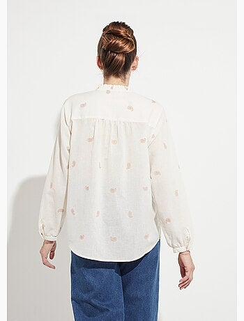 Túnica de gasa de algodón bordada con cuello con volantes - AFIBEL