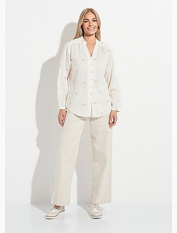 Túnica de gasa de algodón bordada con cuello con volantes - AFIBEL