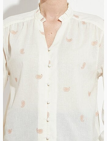 Túnica de gasa de algodón bordada con cuello con volantes - AFIBEL