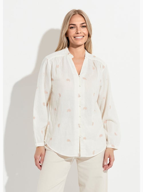 Túnica de gasa de algodón bordada con cuello con volantes - AFIBEL - Kiabi
