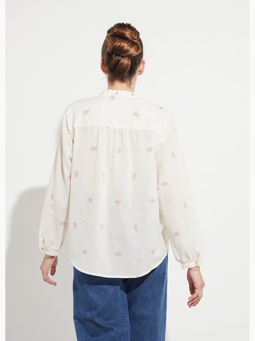 Túnica de gasa de algodón bordada con cuello con volantes - AFIBEL - Kiabi