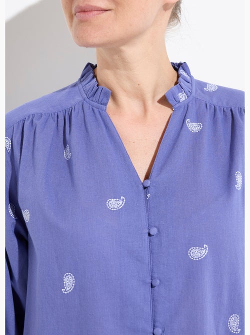 Túnica de gasa de algodón bordada con cuello con volantes - Kiabi