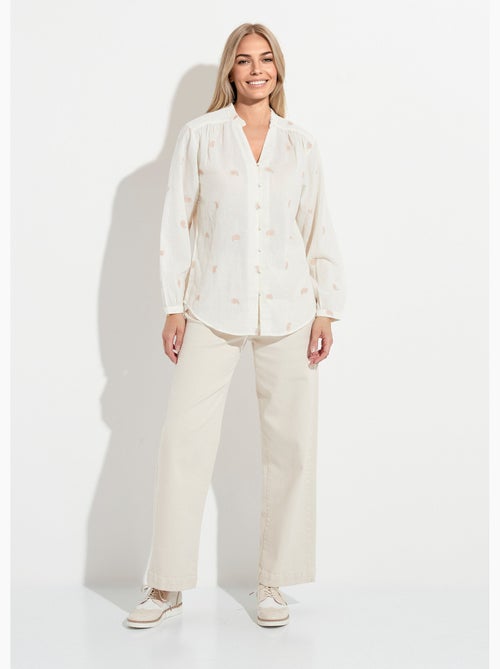 Túnica de gasa de algodón bordada con cuello con volantes - Kiabi