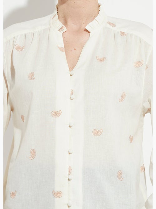 Túnica de gasa de algodón bordada con cuello con volantes - Kiabi