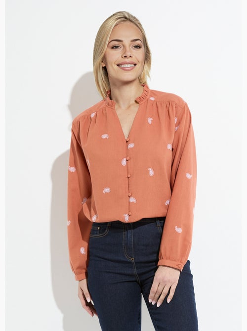 Túnica de gasa de algodón bordada con cuello con volantes - Kiabi