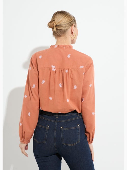 Túnica de gasa de algodón bordada con cuello con volantes - Kiabi