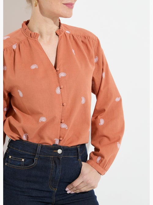 Túnica de gasa de algodón bordada con cuello con volantes - Kiabi