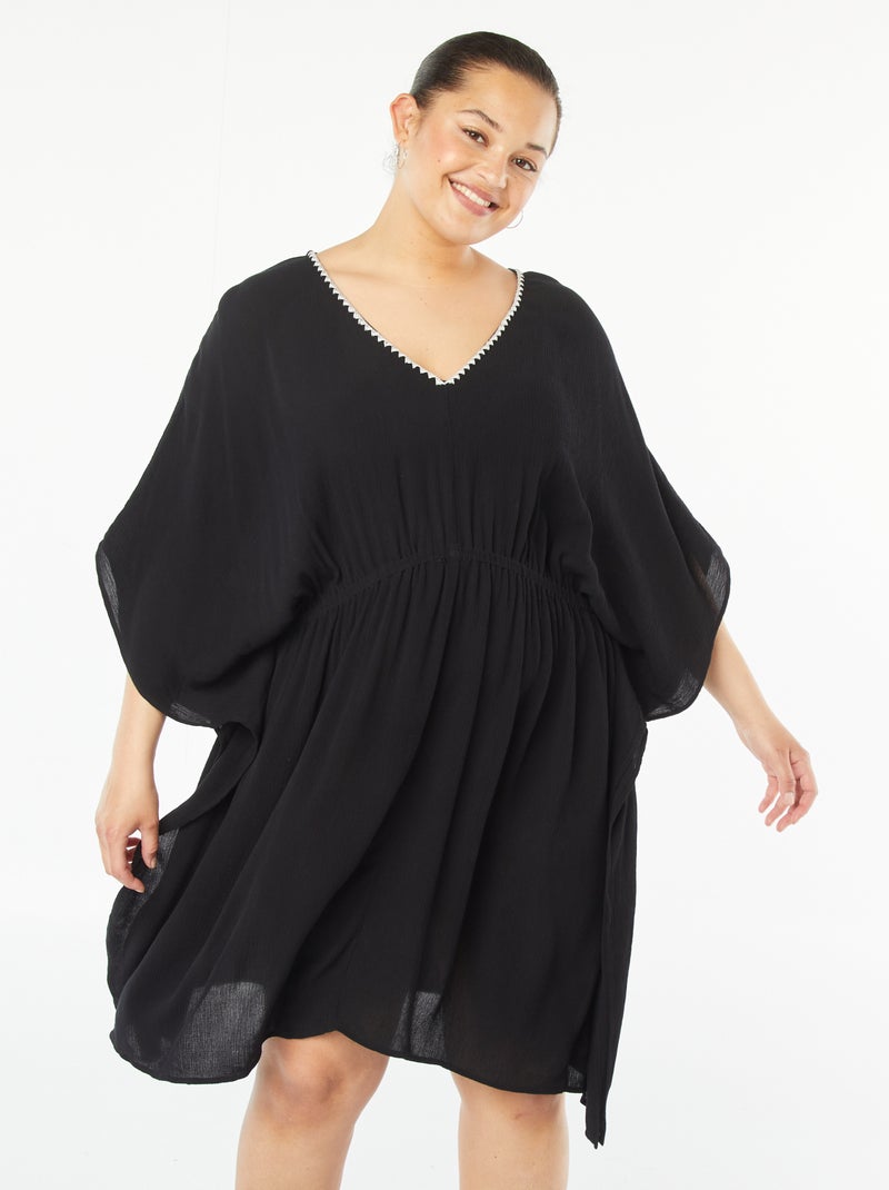 Túnica de playa con escote bordado negro - Kiabi