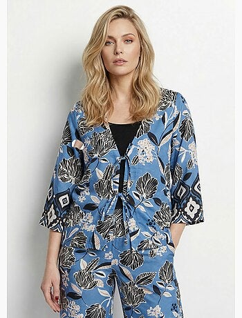 Túnica de satén con estampado floral oriental. - AFIBEL