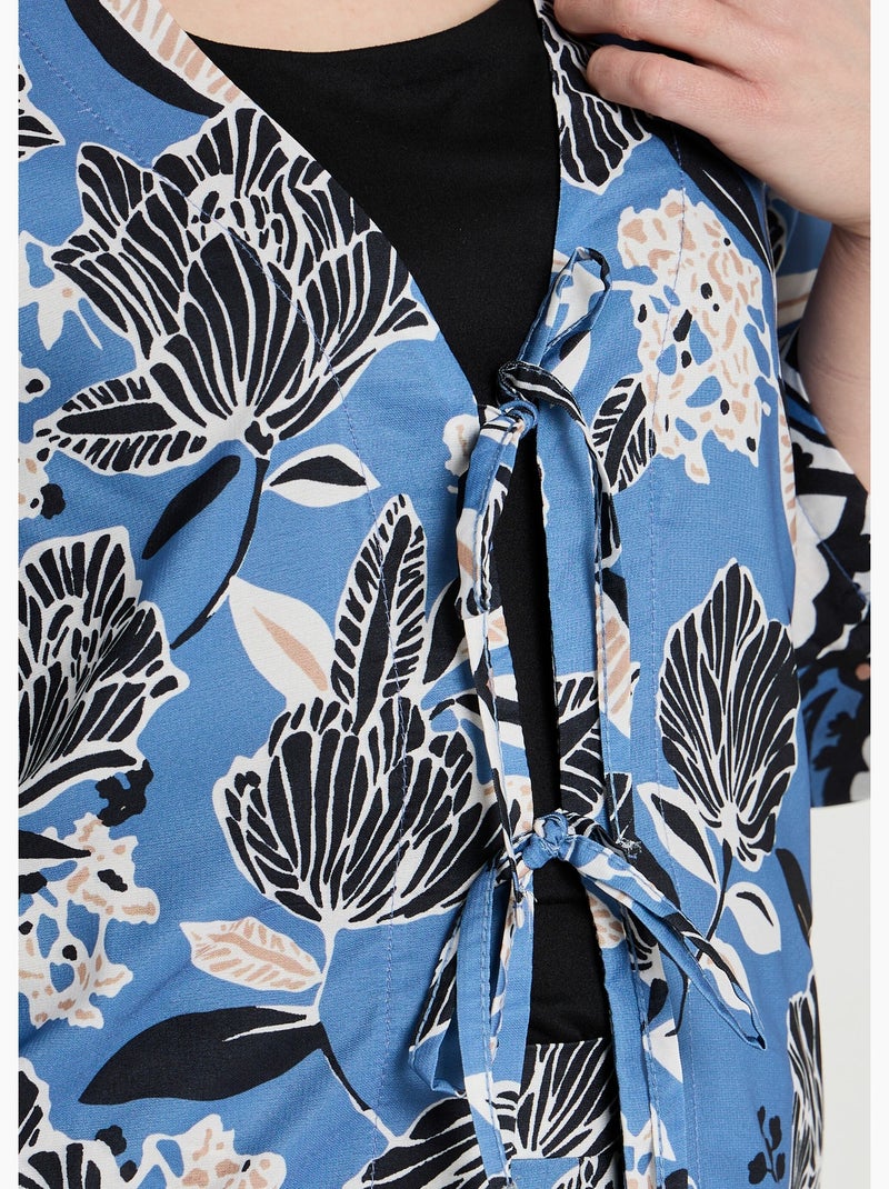 Túnica de satén con estampado floral oriental. - AFIBEL Azul - Kiabi