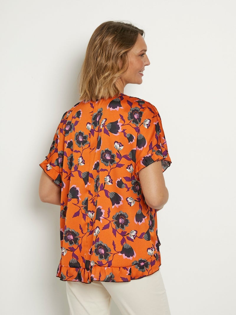 Túnica de satén con volantes y estampado floral - Afibel Naranja - Kiabi