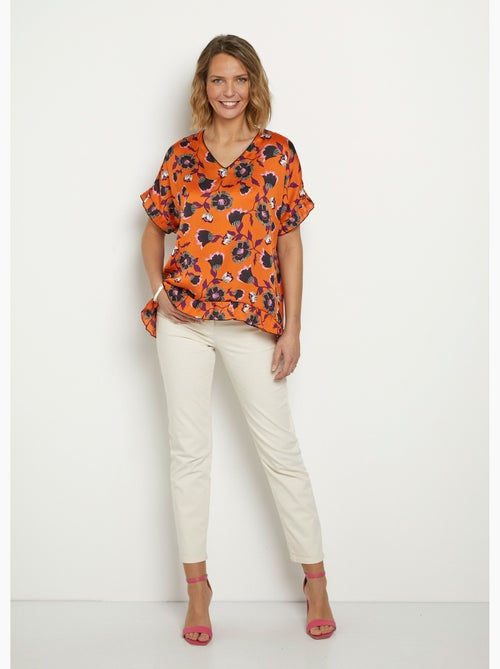 Túnica de satén con volantes y estampado floral - Afibel - Kiabi Túnica de satén con volantes y estampado floral - Afibel - Kiabi